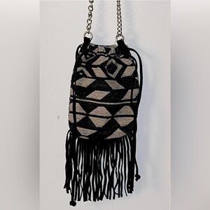 AEO American Eagle NEW Boho Aztec Suede Fringe Drawstring Crossbody Bag